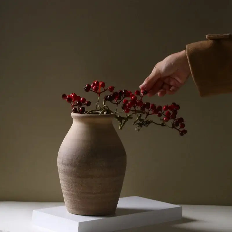 Retro handmade beige ceramic vase living room home decoration
