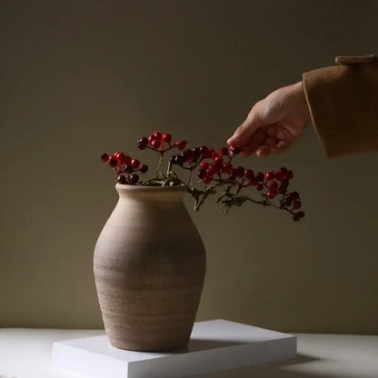 Retro handmade beige ceramic vase living room home decoration