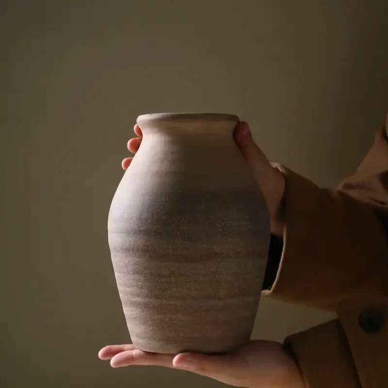 Retro handmade beige ceramic vase living room home decoration
