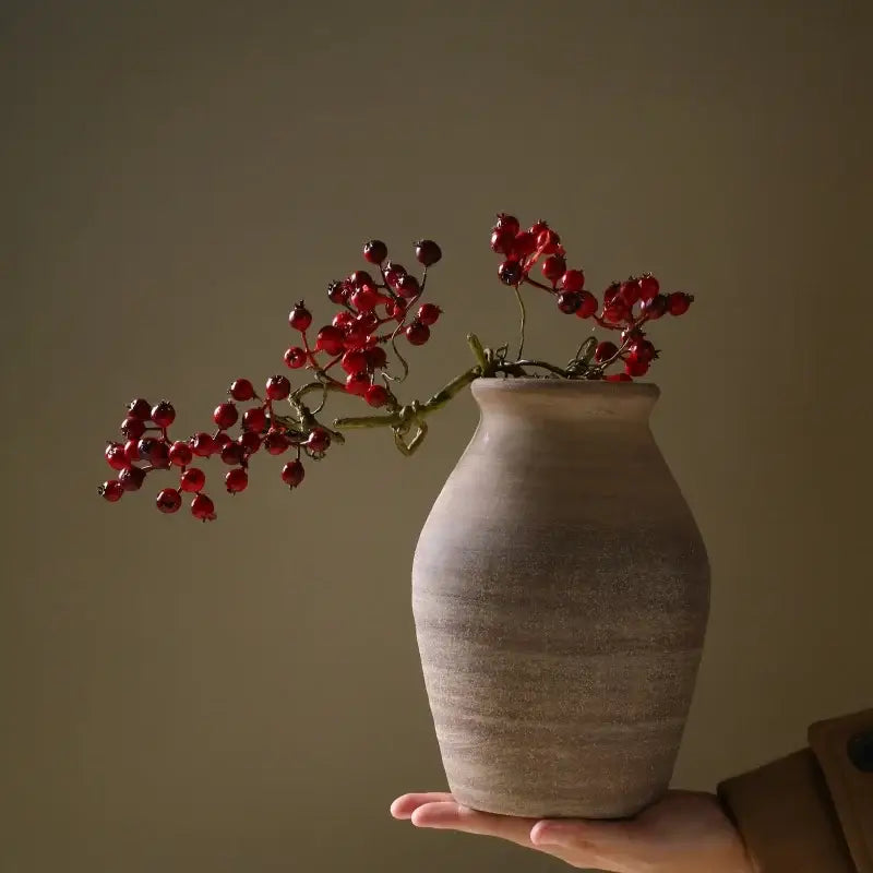 Retro handmade beige ceramic vase living room home decoration