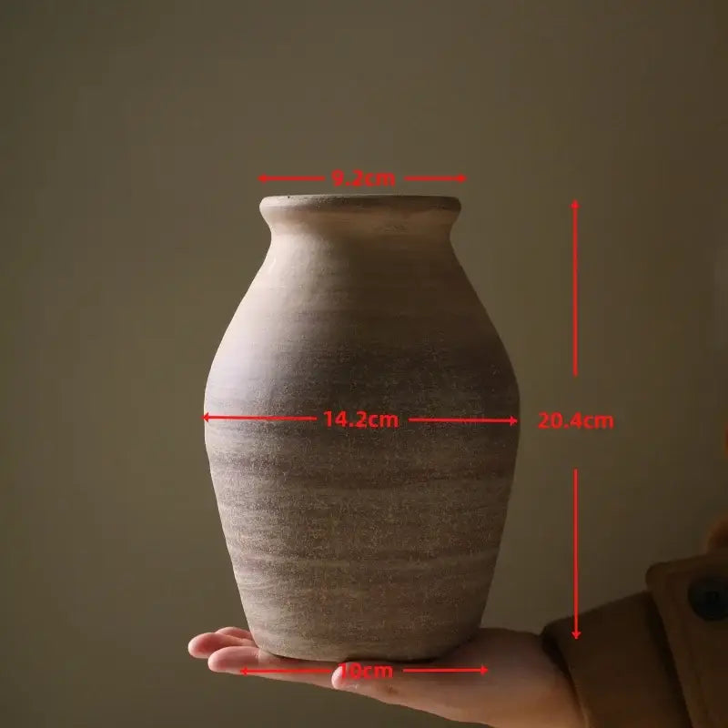 Retro handmade beige ceramic vase living room home decoration