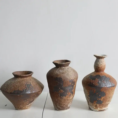 Rustic brown handmade ceramic vases living room zen decor