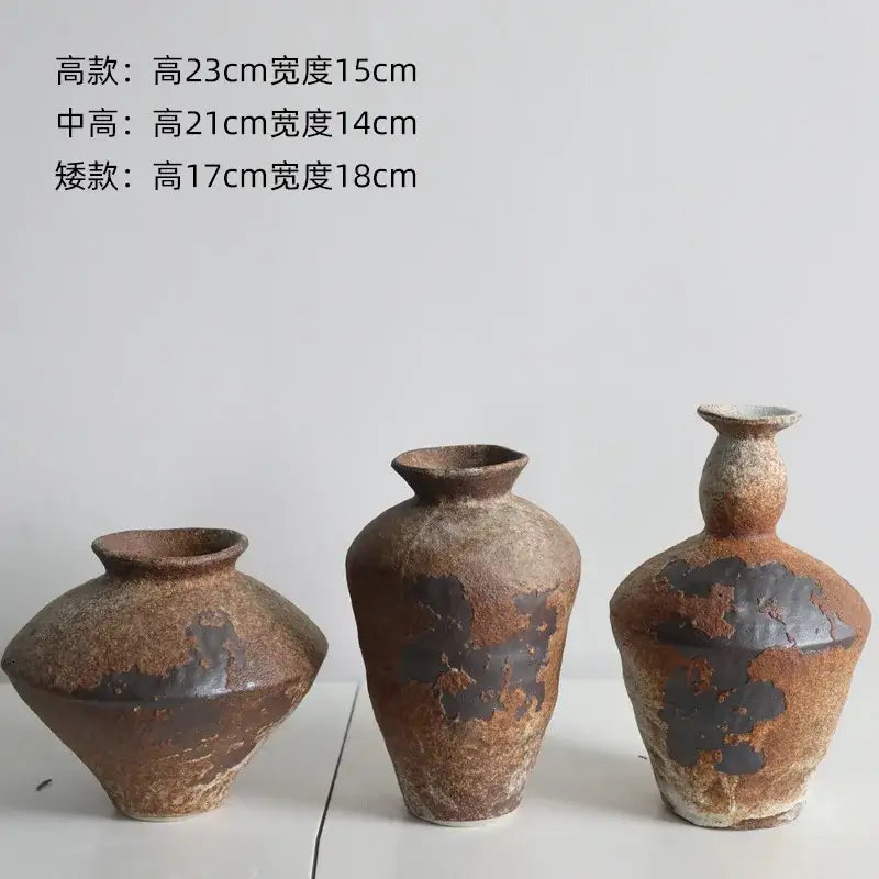 Rustic brown handmade ceramic vases living room zen decor