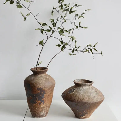 Rustic brown handmade ceramic vases living room zen decor
