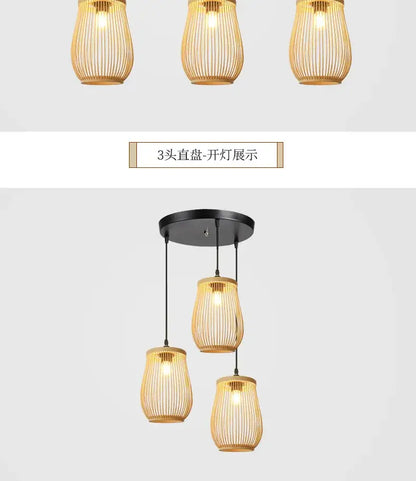 Handmade chinese rattan wicker pendant 3 light set for dining room
