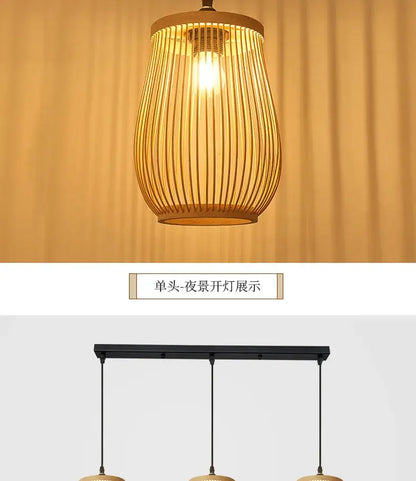 Handmade chinese rattan wicker pendant 3 light set for dining room