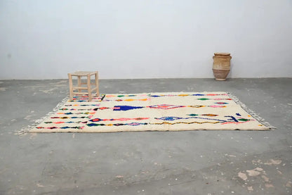 Handmade moroccan azilal carpet beige geometric rug for living room