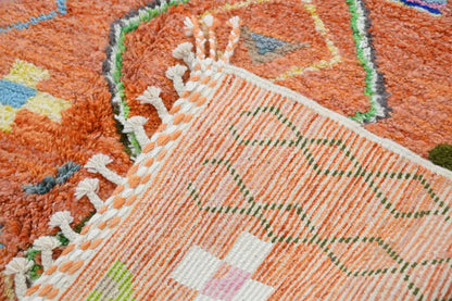 Handmade traditional azilal orange rug living room geometric carpet