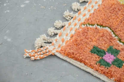 Handmade traditional azilal orange rug living room geometric carpet