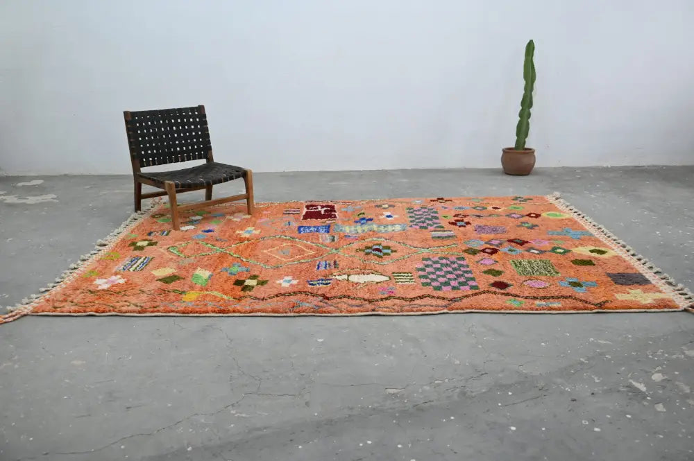 Handmade traditional azilal orange rug living room geometric carpet