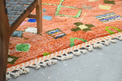 Handmade traditional azilal orange rug living room geometric carpet