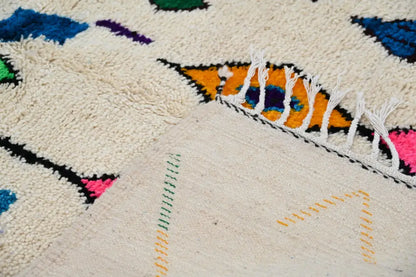 Handmade moroccan azilal rug beige colorful geometric living room