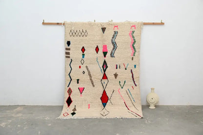 Handmade beige geometric azilal rug – bedroom natural wool decor