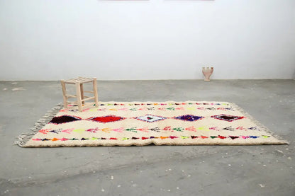 Handmade beige geometric moroccan azilal rug bedroom decor