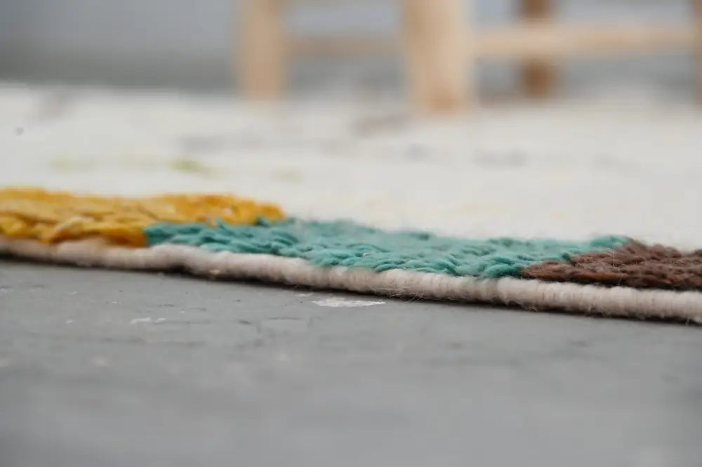 Handmade moroccan azilal rug cream and olive living room decor