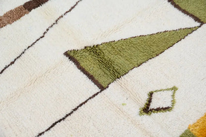 Handmade moroccan azilal rug cream and olive living room decor
