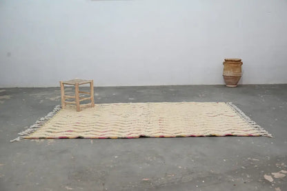 Handmade moroccan azilal rug beige & pink living room zigzag decor