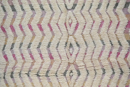 Handmade moroccan azilal rug beige & pink living room zigzag decor