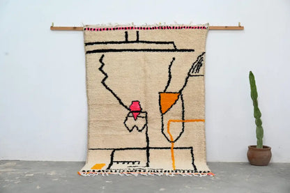 Handmade moroccan azilal rug beige geometric living room decor