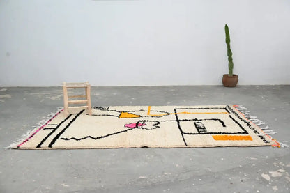 Handmade moroccan azilal rug beige geometric living room decor