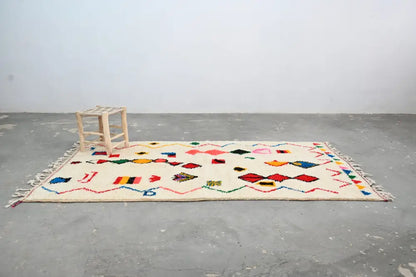 Handmade traditional azilal rug beige wool living room decor