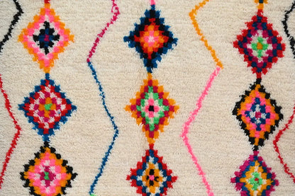 Handmade beige geometric azilal rug living room moroccan decor