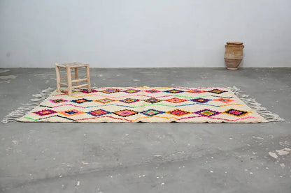 Handmade beige geometric azilal rug living room moroccan decor