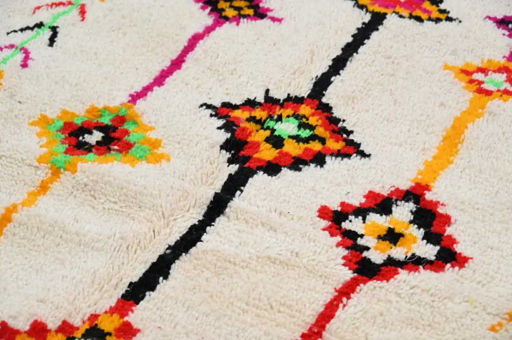 Handmade moroccan azilal rug beige geometric bedroom carpet