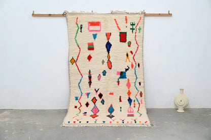 Handmade moroccan azilal rug colorful geometric bedroom carpet