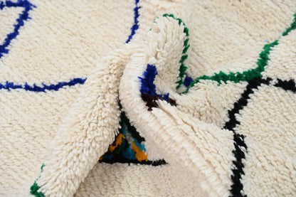 Handmade moroccan azilal rug beige geometric bedroom decor