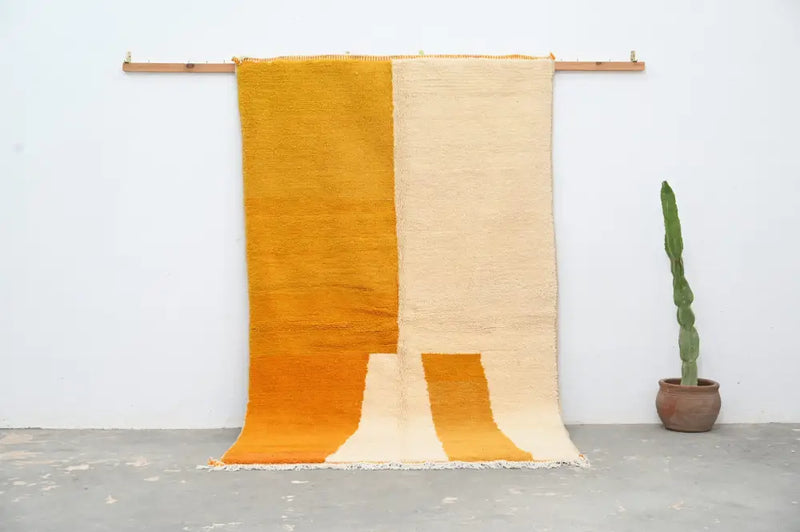 Handmade moroccan yellow & cream azilal rug living room decor