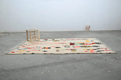 Handmade beige geometric moroccan azilal rug bedroom decor