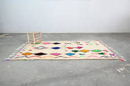 Handmade beige geometric azilal rug 250x160cm living room decor