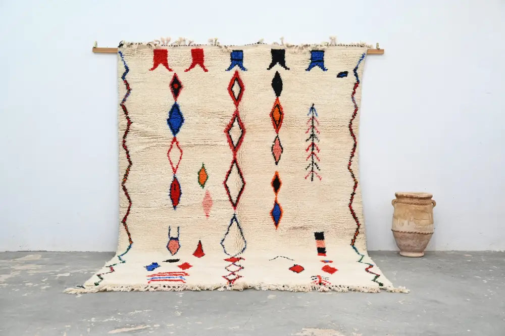 Beige geometric handmade moroccan azilal rug living room decor