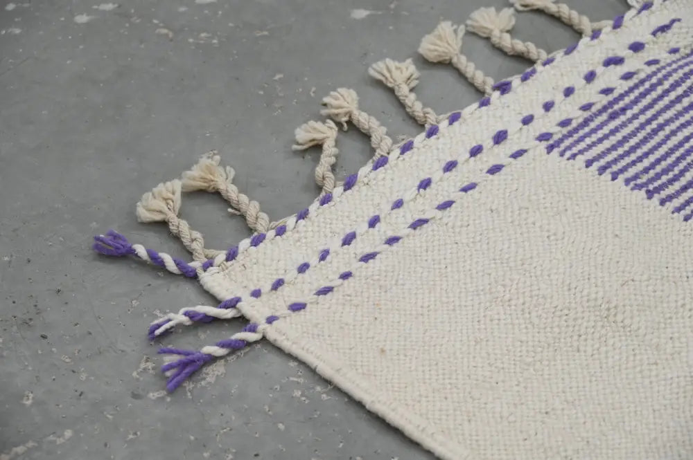 Handmade beige and purple azilal rug living room natural wool decor