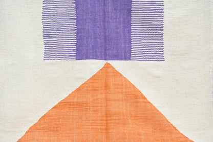Handmade beige and purple azilal rug living room natural wool decor
