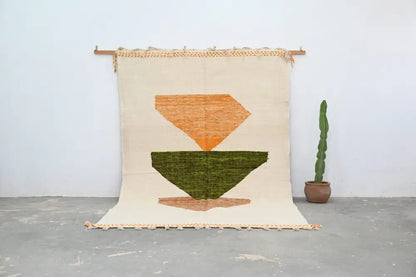 Handmade moroccan azilal rug beige and orange living room wall hanging