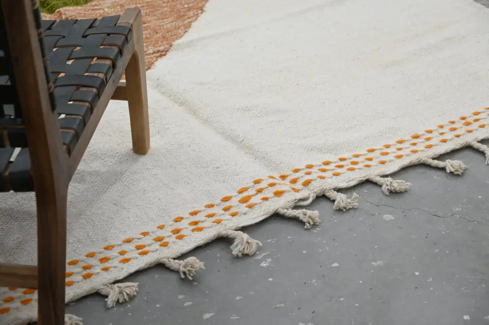 Handmade moroccan azilal rug beige and orange living room wall hanging