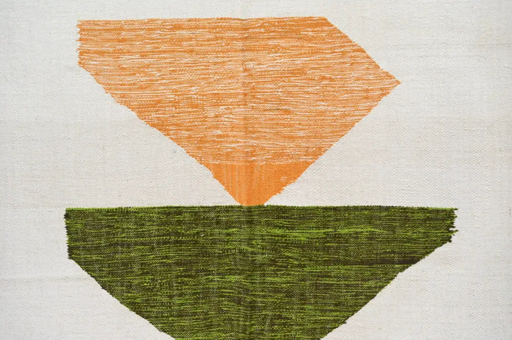 Handmade moroccan azilal rug beige and orange living room wall hanging