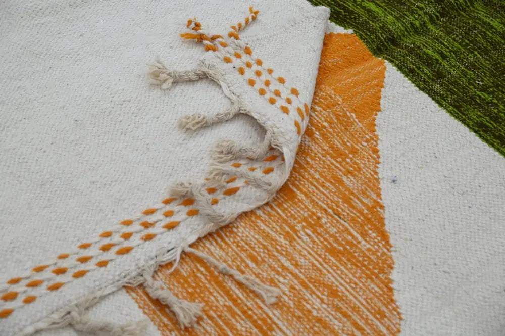Handmade moroccan azilal rug beige and orange living room wall hanging
