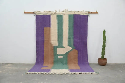 Purple green & beige moroccan azilal rug bedroom woven decor