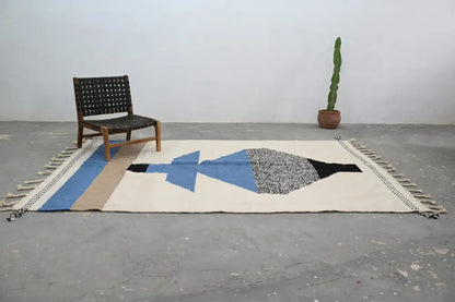 Handmade traditional azilal rug beige geometric bedroom decor
