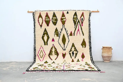 Handmade moroccan azilal rug beige and olive living room decor
