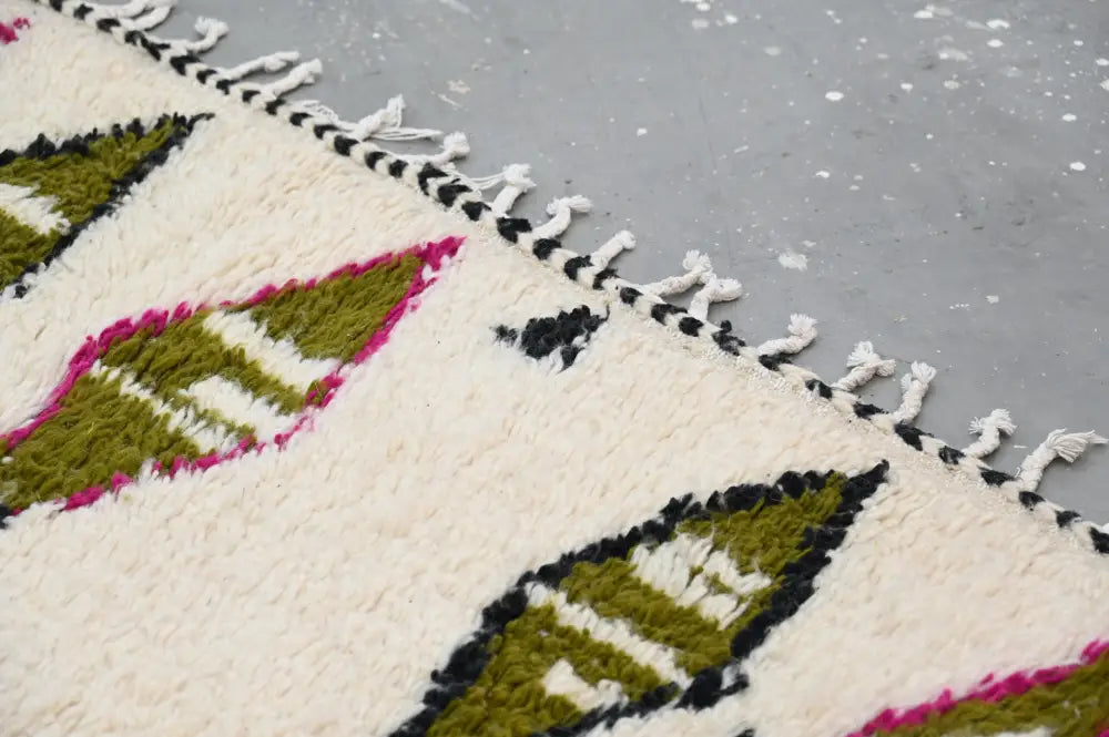 Handmade moroccan azilal rug beige and olive living room decor