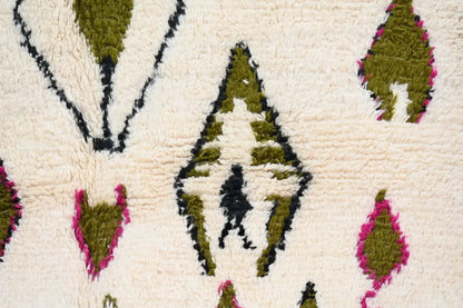 Handmade moroccan azilal rug beige and olive living room decor