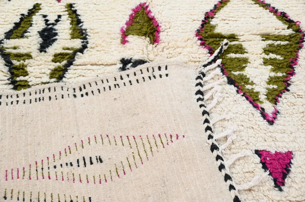 Handmade moroccan azilal rug beige and olive living room decor