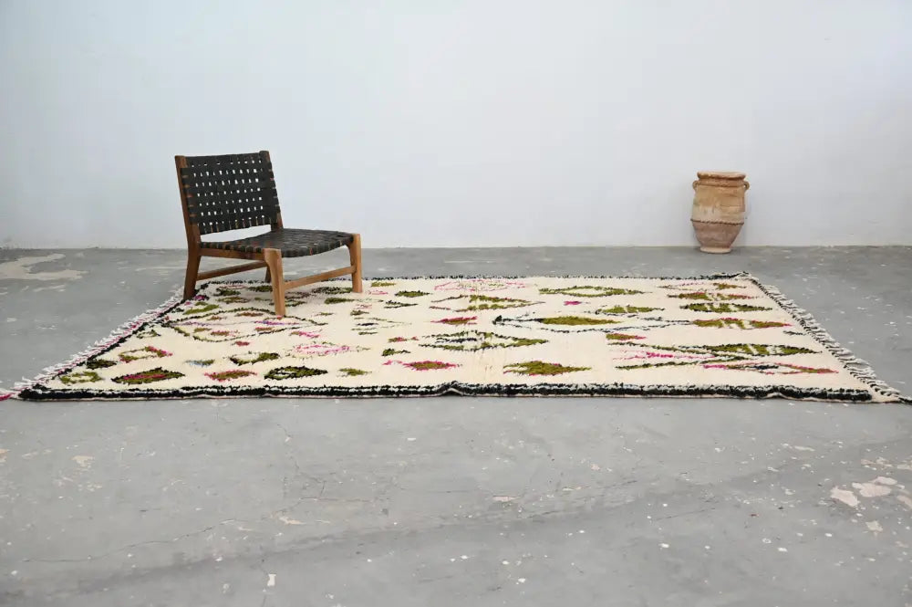 Handmade moroccan azilal rug beige and olive living room decor