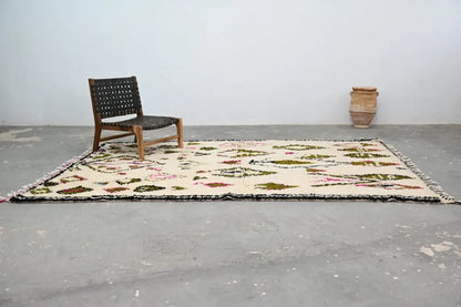 Handmade moroccan azilal rug beige and olive living room decor