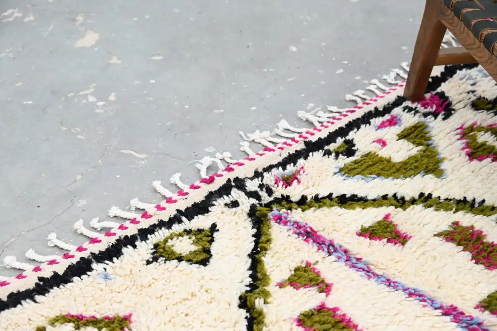 Handmade moroccan azilal rug beige and olive living room decor