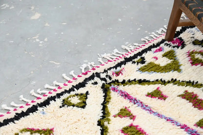 Handmade moroccan azilal rug beige and olive living room decor